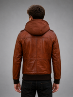 Averon Cognac Brown Hooded Leather Jacket