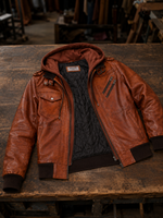 Averon Cognac Brown Hooded Leather Jacket