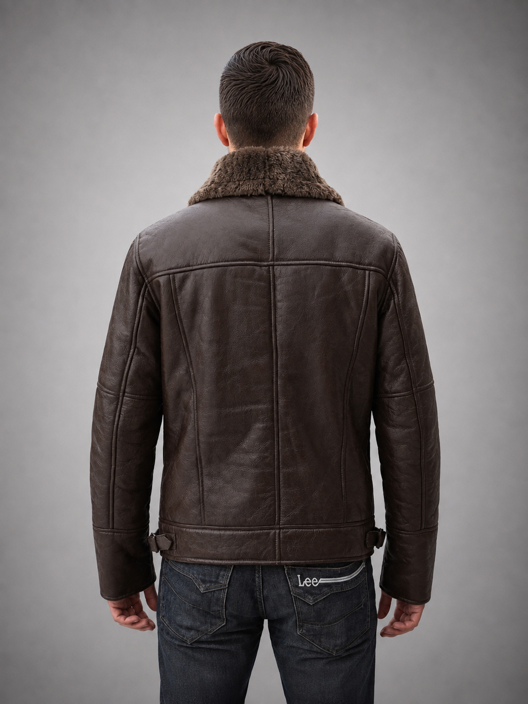 B3 Bomber Brown Real Shearling Leather Jacket for Men