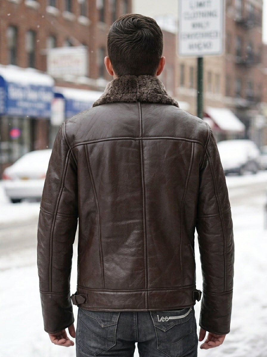 B3 Bomber Brown Real Shearling Leather Jacket for Men