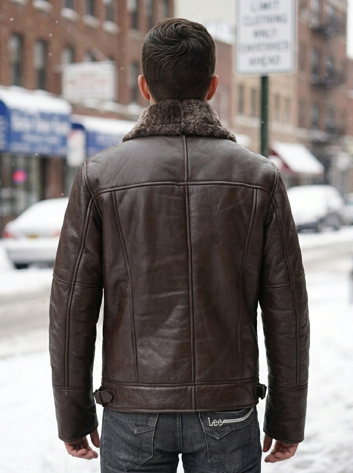 B3 Bomber Brown Real Shearling Leather Jacket for Men