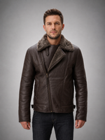B3 Bomber Brown Real Shearling Leather Jacket for Men