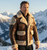 B3 Brown SheepSkin Fur Shearling Leather Jacket For Men