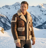 B3 Brown SheepSkin Fur Shearling Leather Jacket For Men
