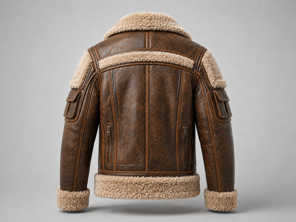 B3 Brown SheepSkin Fur Shearling Leather Jacket For Men