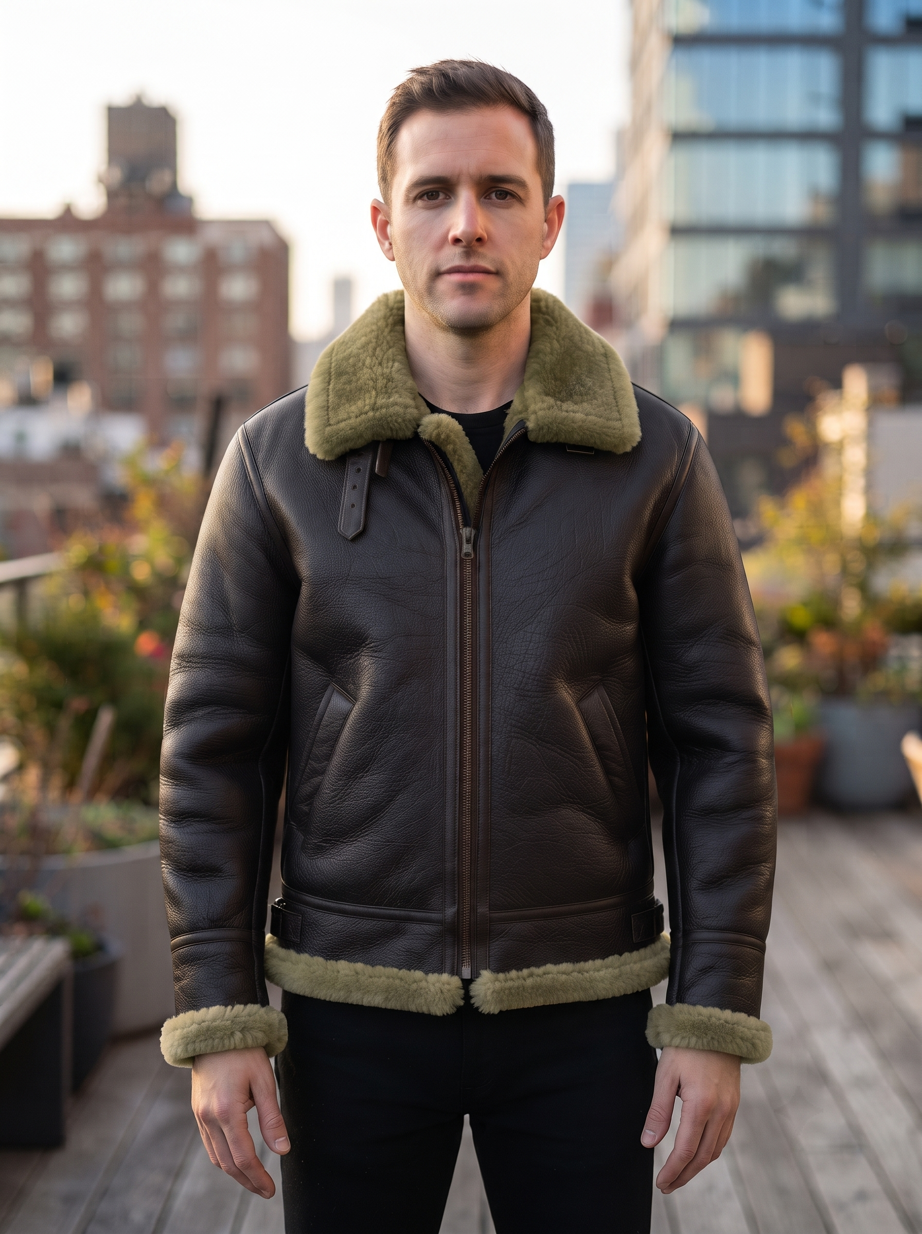B3 Ginger Distressed Leather Jacket For Mens