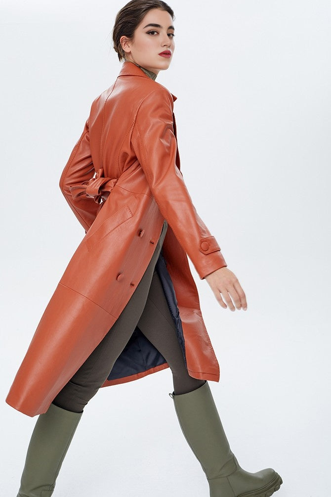 Elizabeth Camel Brown Leather Coat