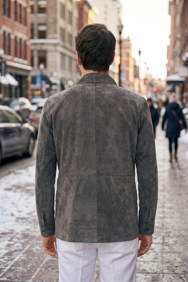 Banocci Suede Grey Stylish Leather Jacket For Men