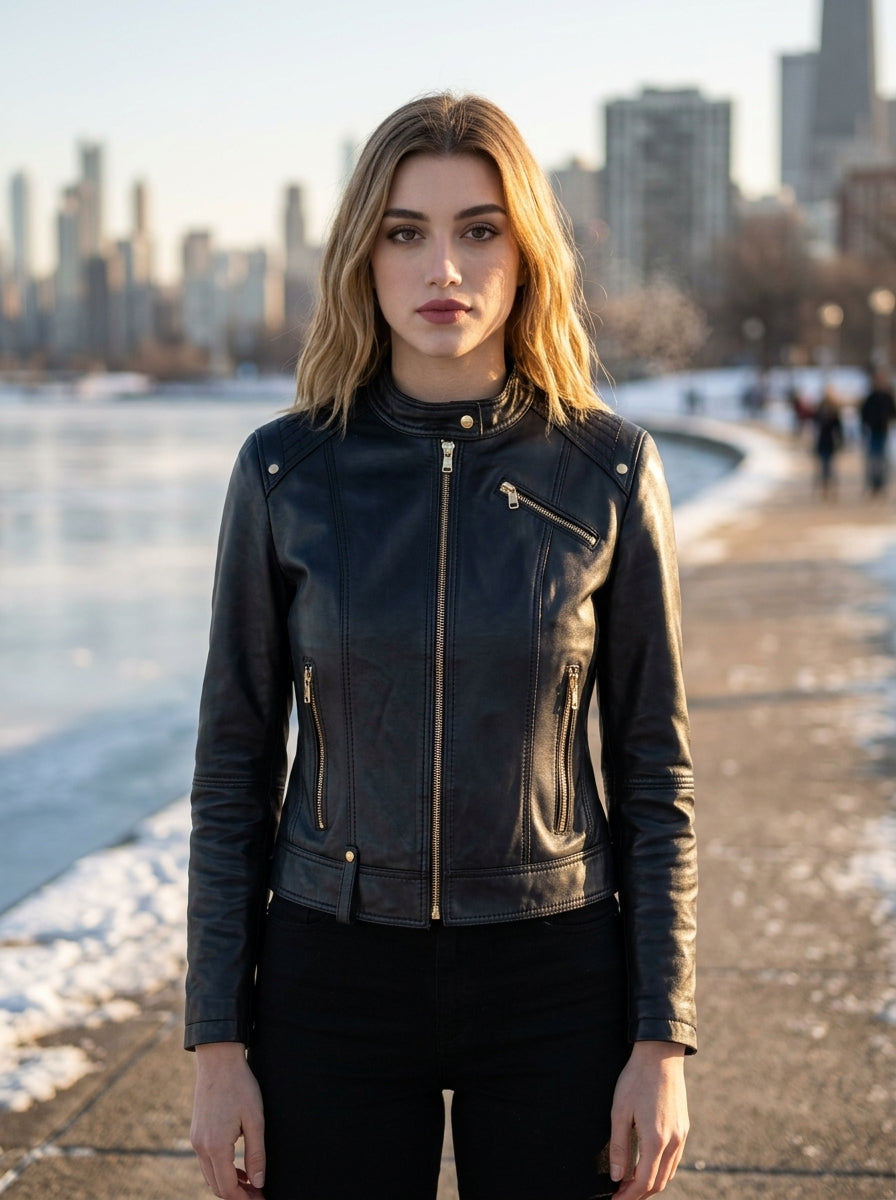Barbara Wonder Black Leather Jacket For Women