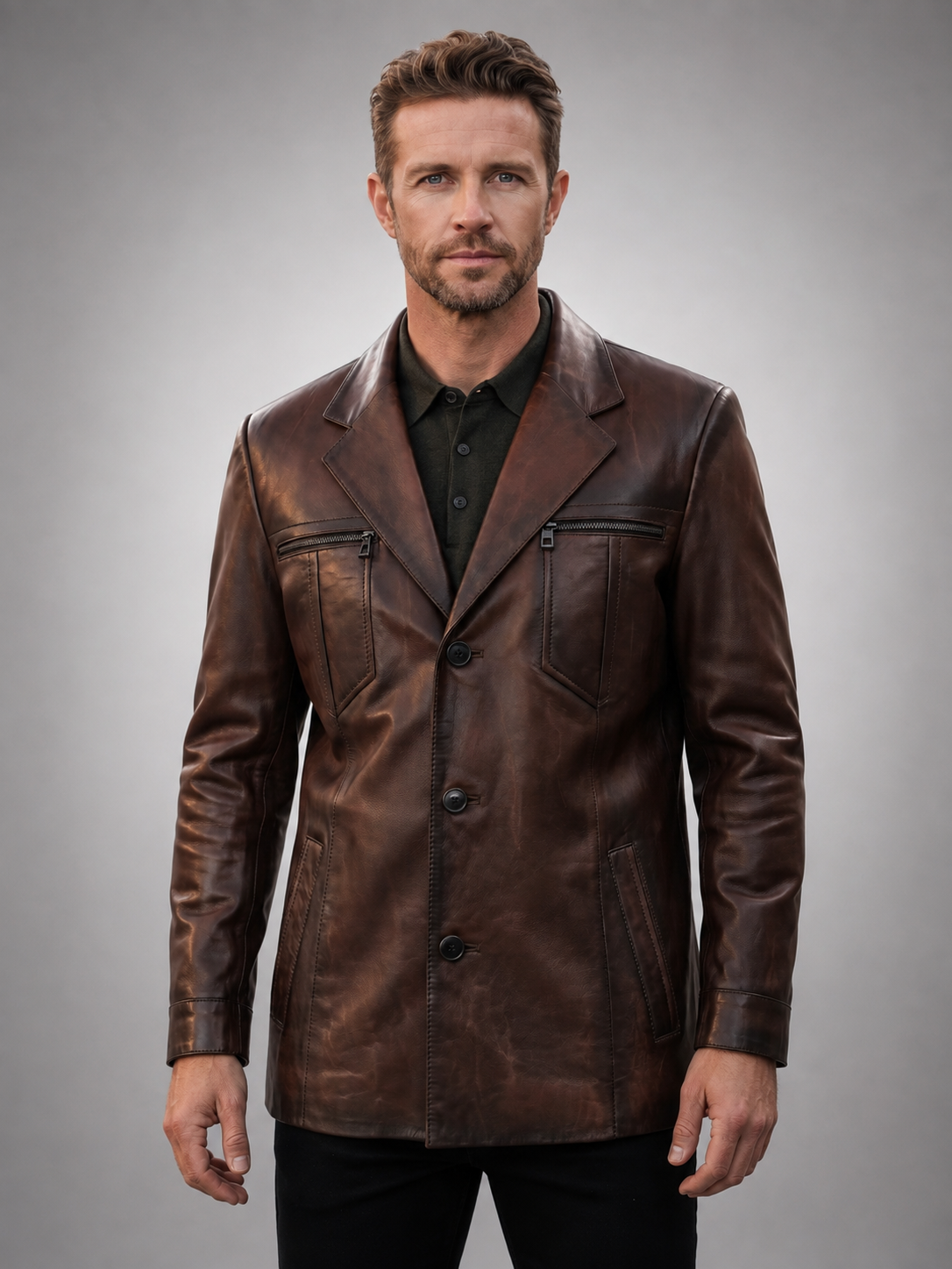 Barnard Slim Fit Brown Leather Jacket For Men