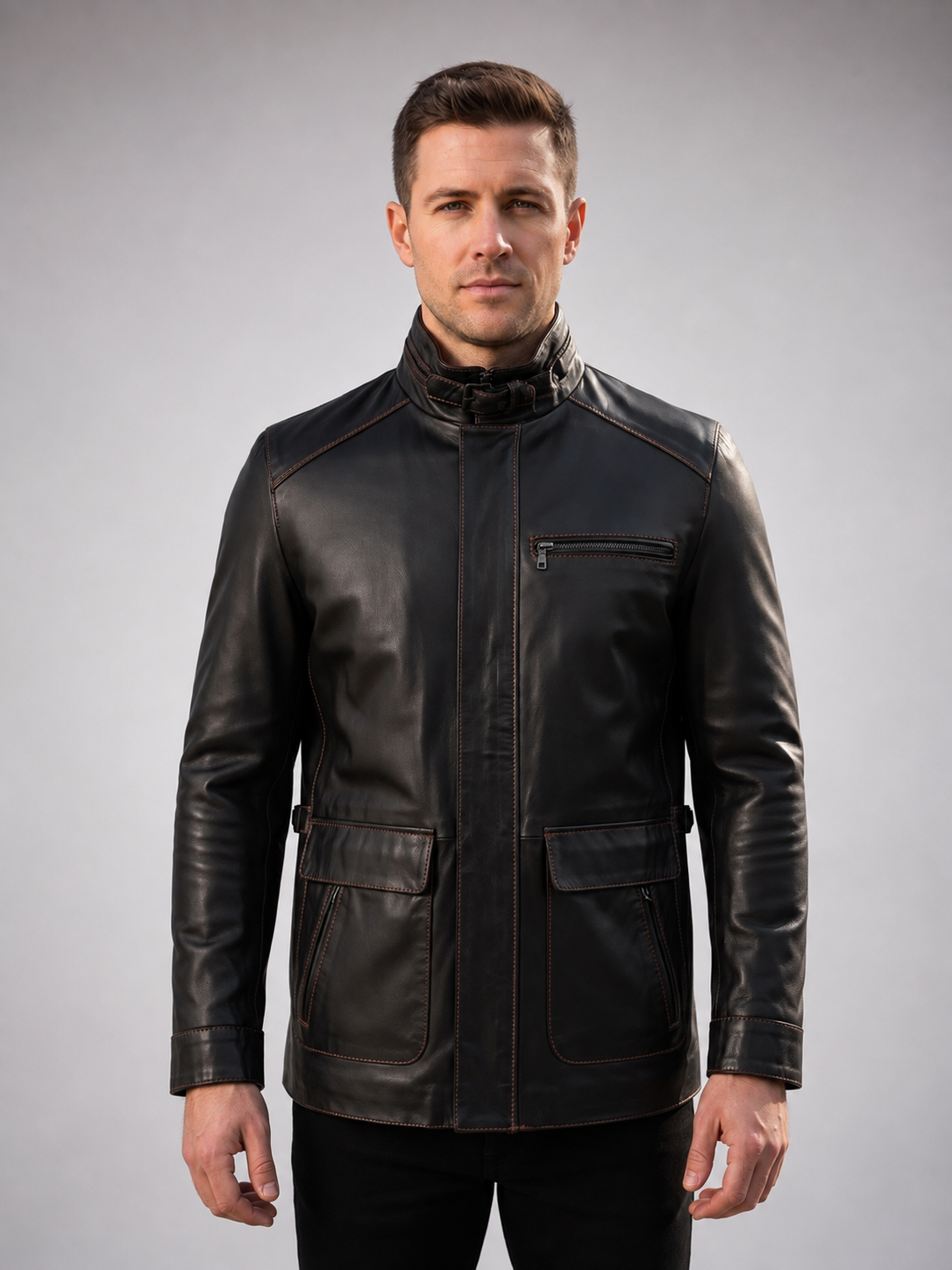 Beckham Classic Black Leather Jacket For Men