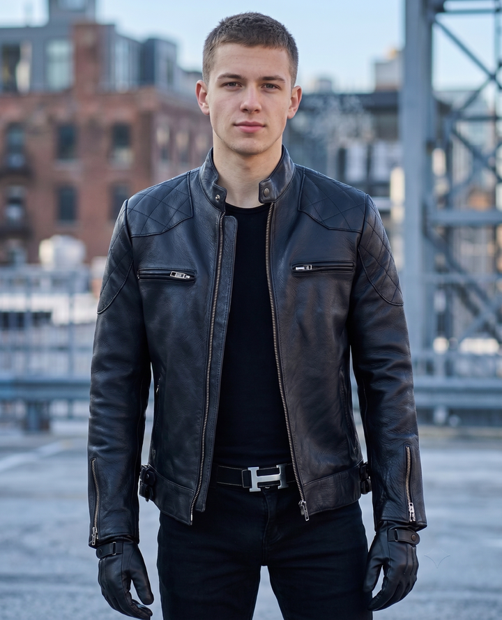 Beckham Distressed Stylish Motor Bike Leather Jacket For Men