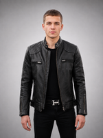 Beckham Distressed Stylish Motor Bike Leather Jacket For Men