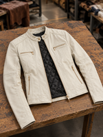Marlyn Beige Short Leather Jacket For Women