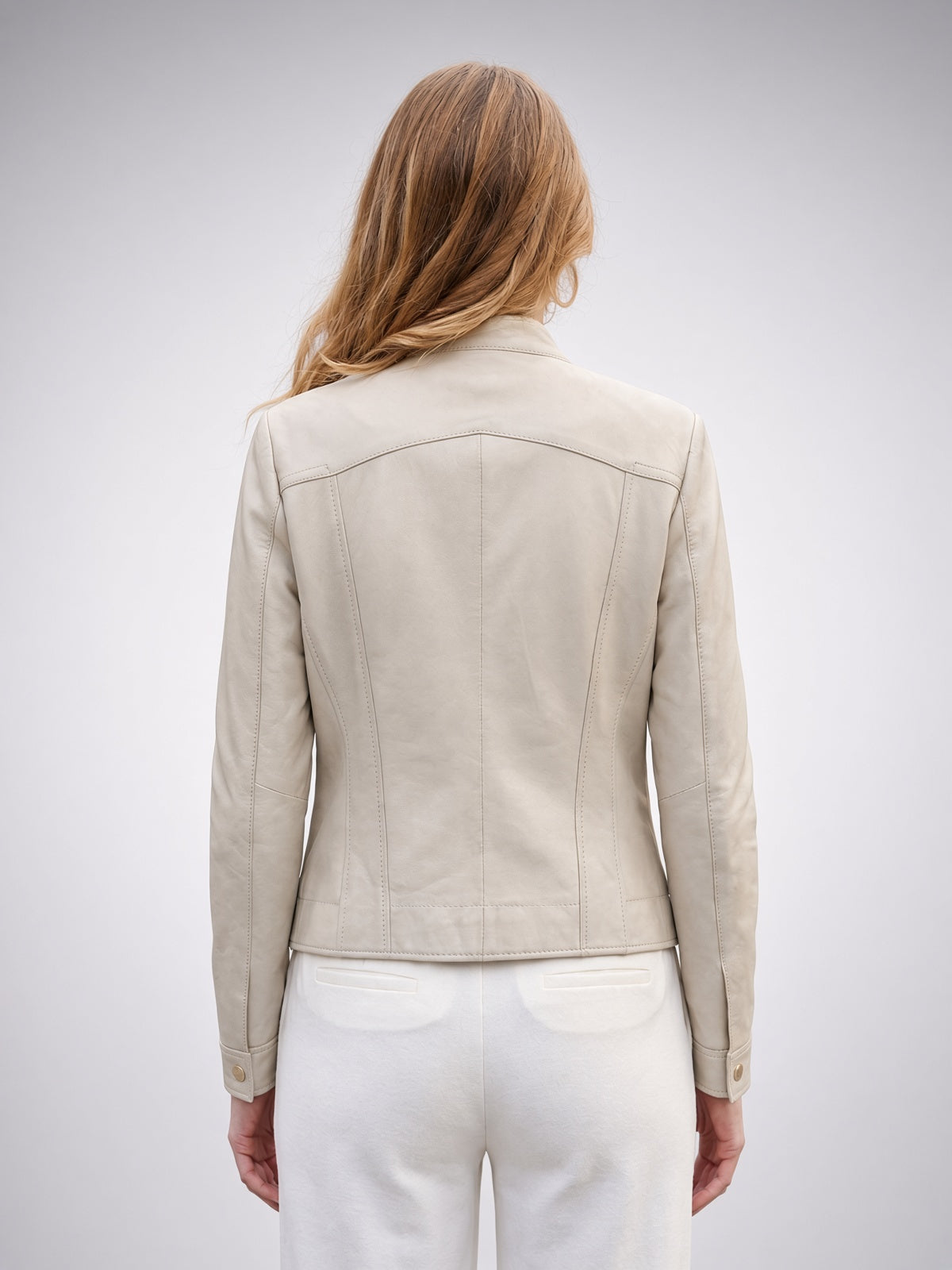 Marlyn Beige Short Leather Jacket For Women