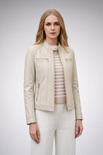 Marlyn Beige Short Leather Jacket For Women