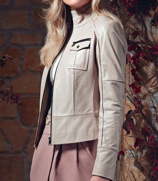 Hannah Beige Leather Jacket For Women