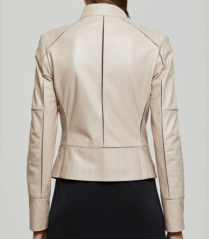 Hannah Beige Leather Jacket For Women