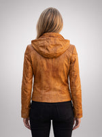Belinda Orange Hoody Leather Jacket For Women