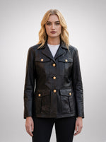 Bella Women Black Leather Coat