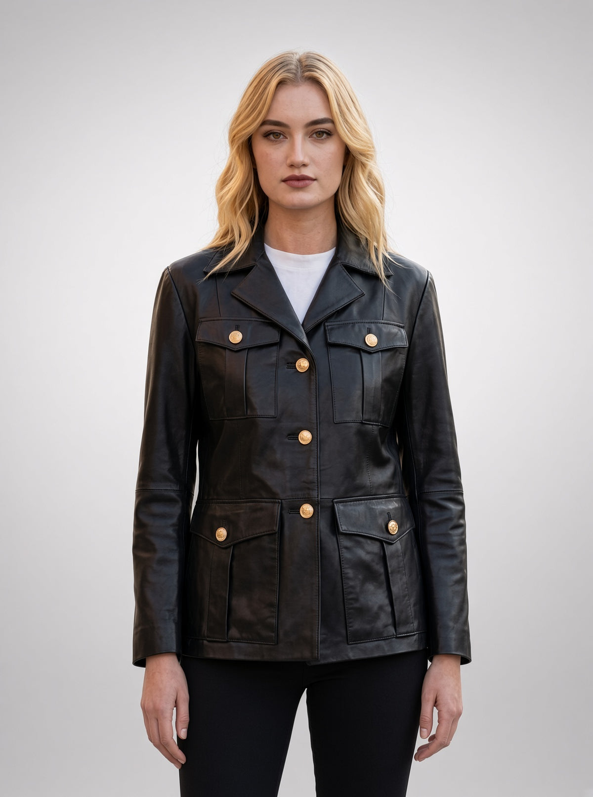 Bella Women Black Leather Coat