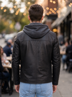Benjamin Black Hoodie Leather Jacket For Men