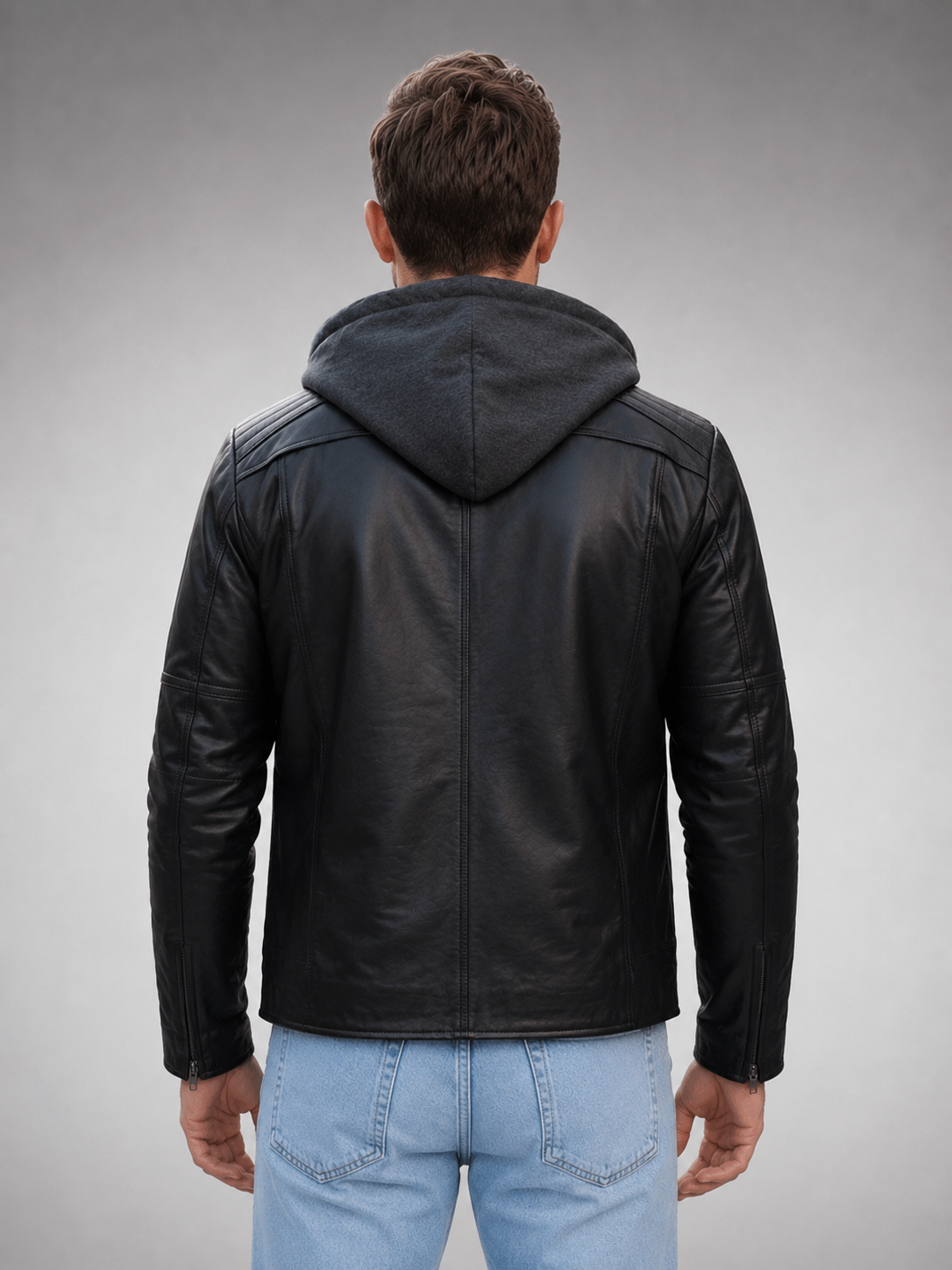 Benjamin Black Hoodie Leather Jacket For Men