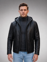 Benjamin Black Hoodie Leather Jacket For Men