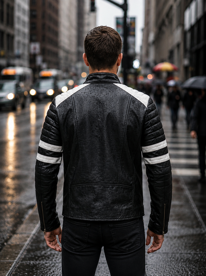 Bike Racer Black Leather Jacket For Men