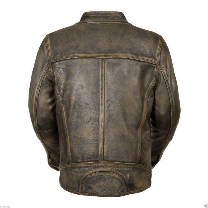 Biker Cafe Racer Vintage Style Leather Jacket For Men