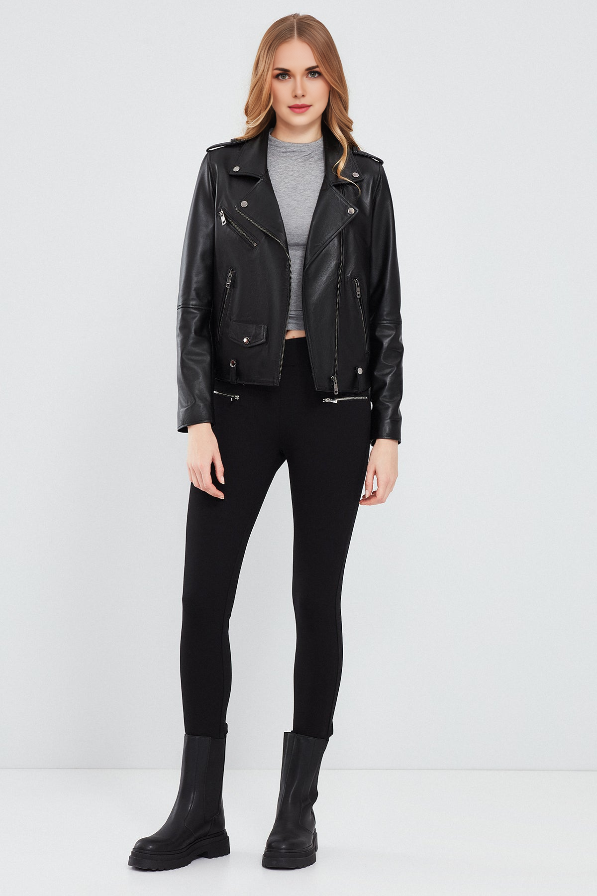 Biker Black Leather Jacket For Women