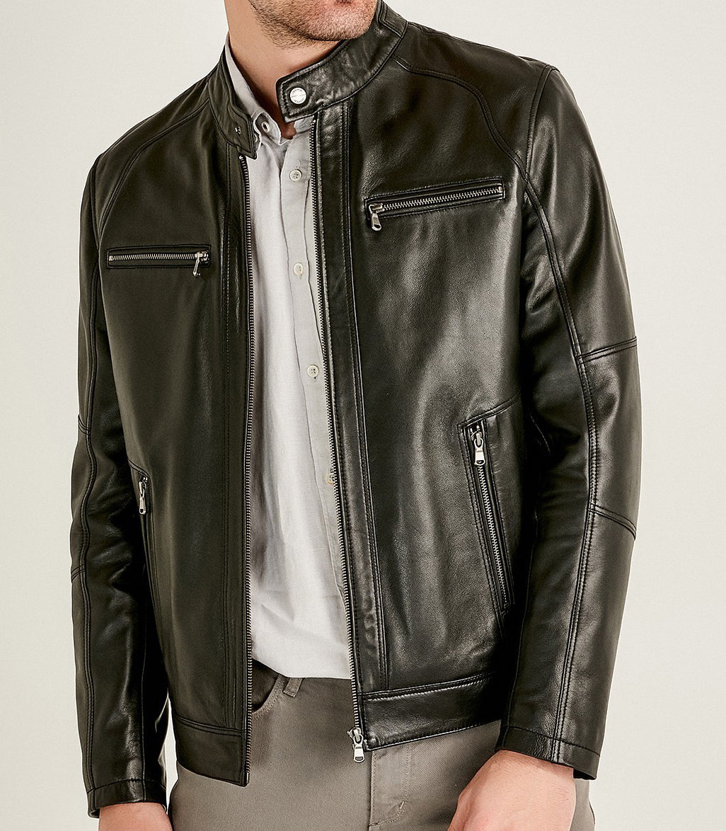 Black Alanzo Men's Leather Jacket