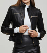 Alexa Black Stylish Leather Jacket For Women
