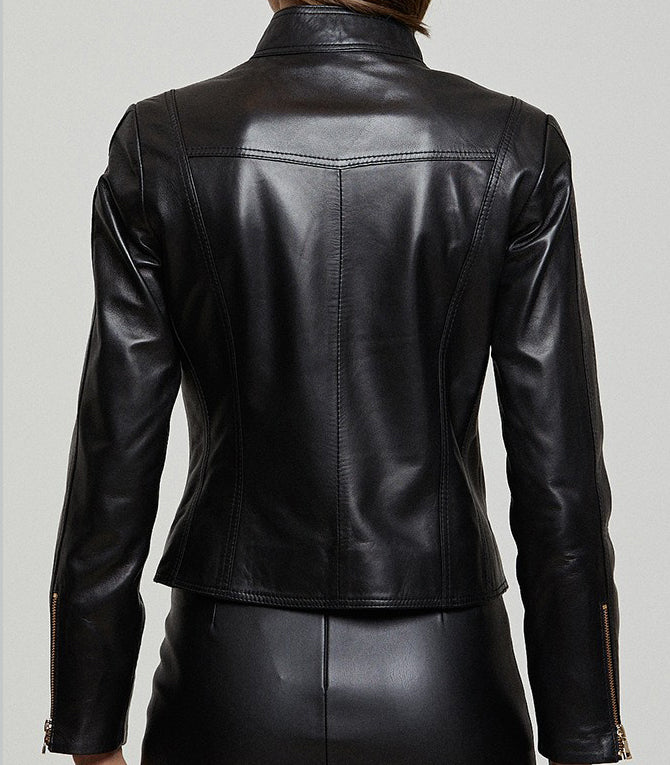 Alexa Black Stylish Leather Jacket For Women