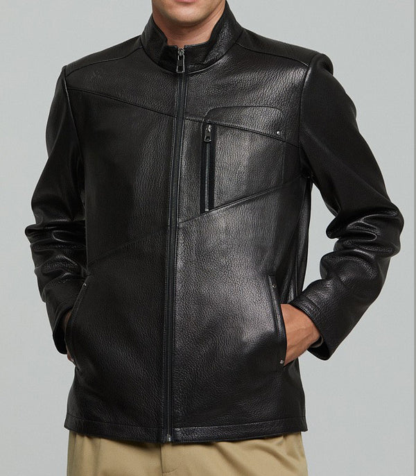 Black Banucci Leather Jacket For Men