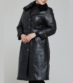 Brenda Black Fur Collar Leather Coat For Women