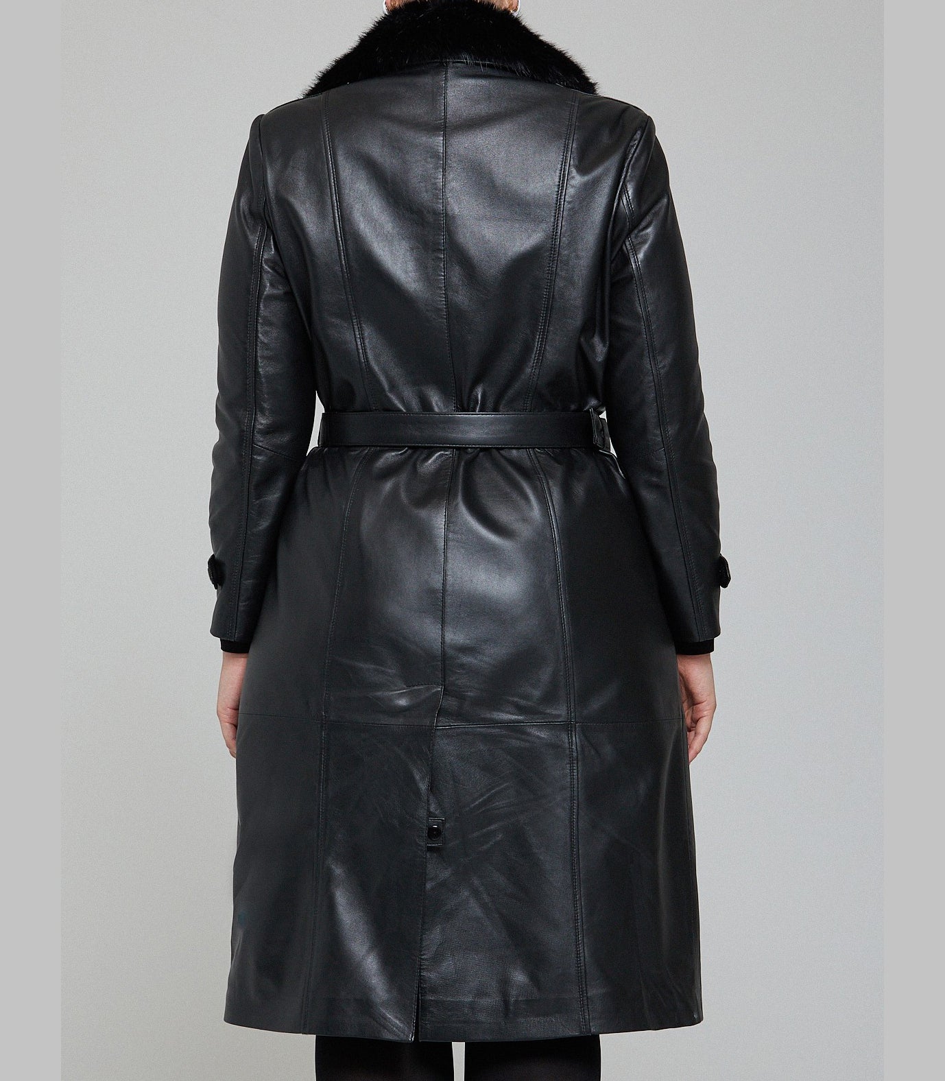 Brenda Black Fur Collar Leather Coat For Women
