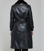 Brenda Black Fur Collar Leather Coat For Women