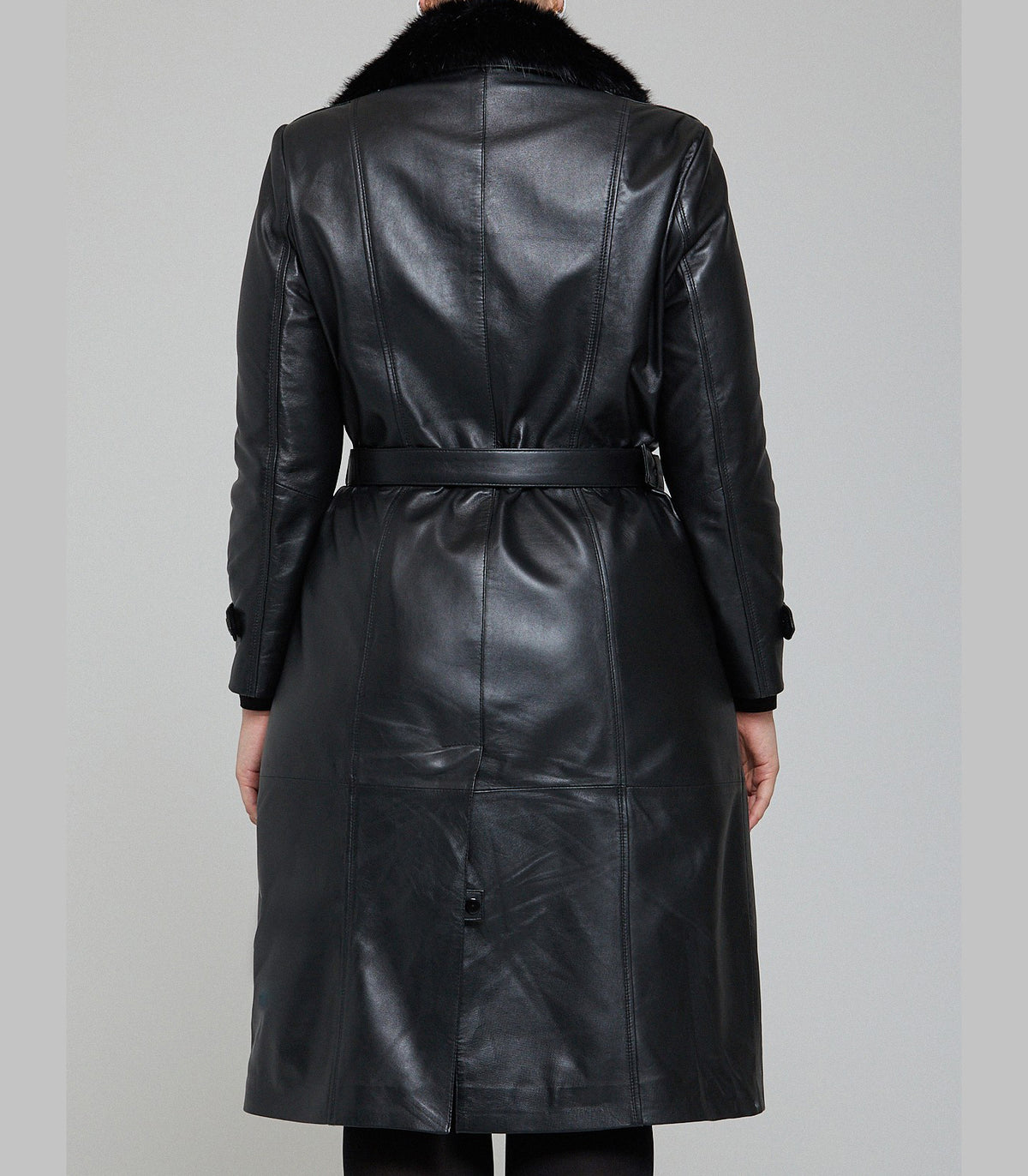 Brenda Black Fur Collar Leather Coat For Women