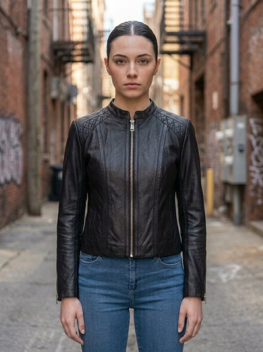 Black Paris Leather Jacket For Women's
