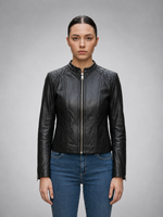Black Paris Leather Jacket For Women's