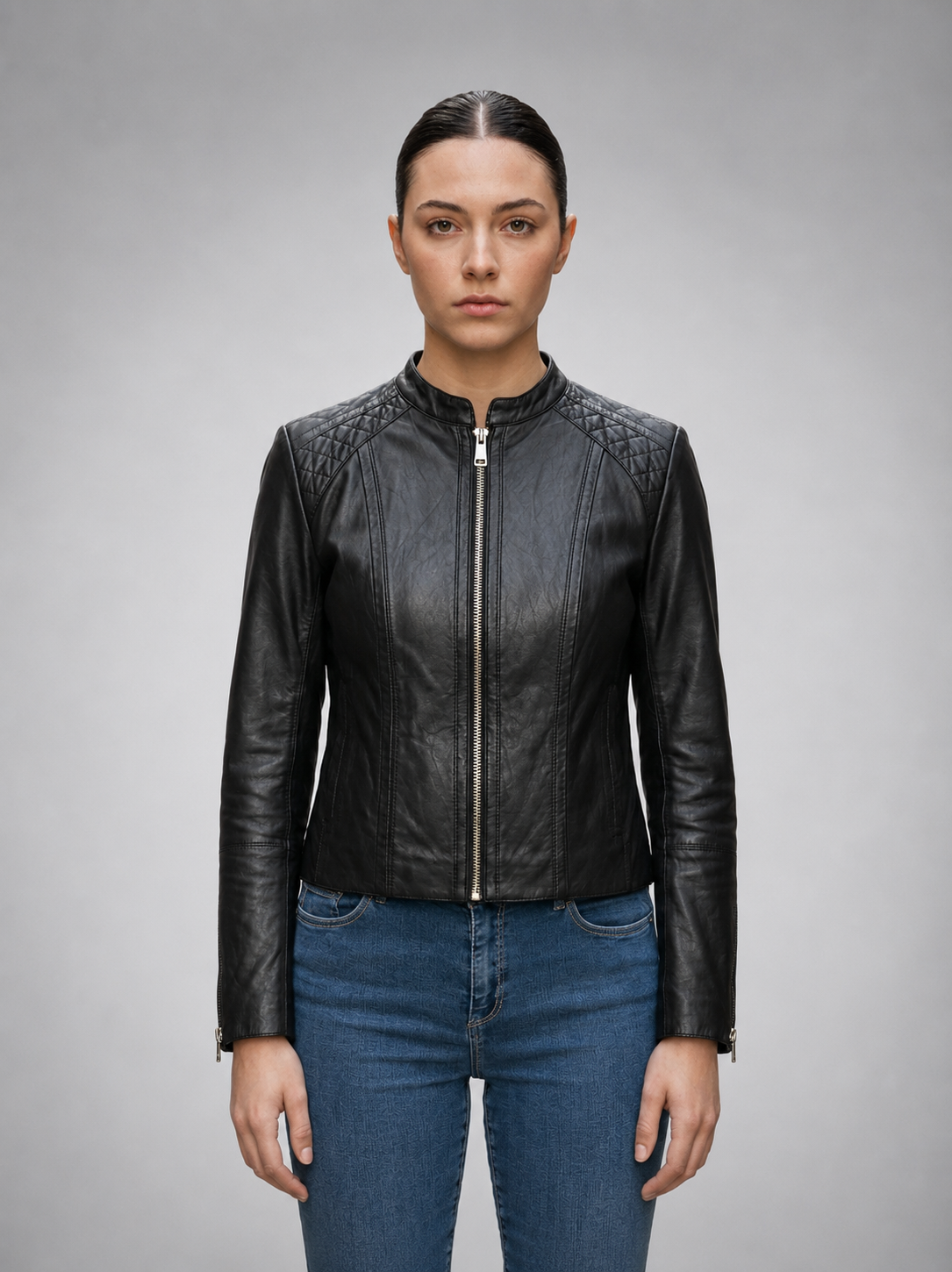 Black Paris Leather Jacket For Women's