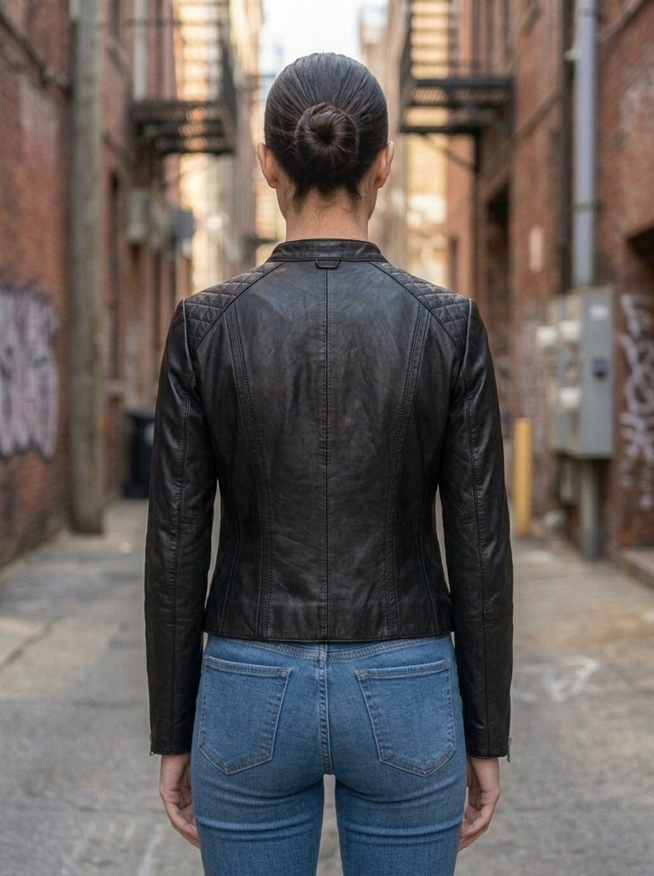Black Paris Leather Jacket For Women's