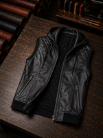 Black Quilted Vest Leather With Hood For Women
