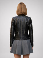 Black Rebel Distressed Short Leather Jacket for Women