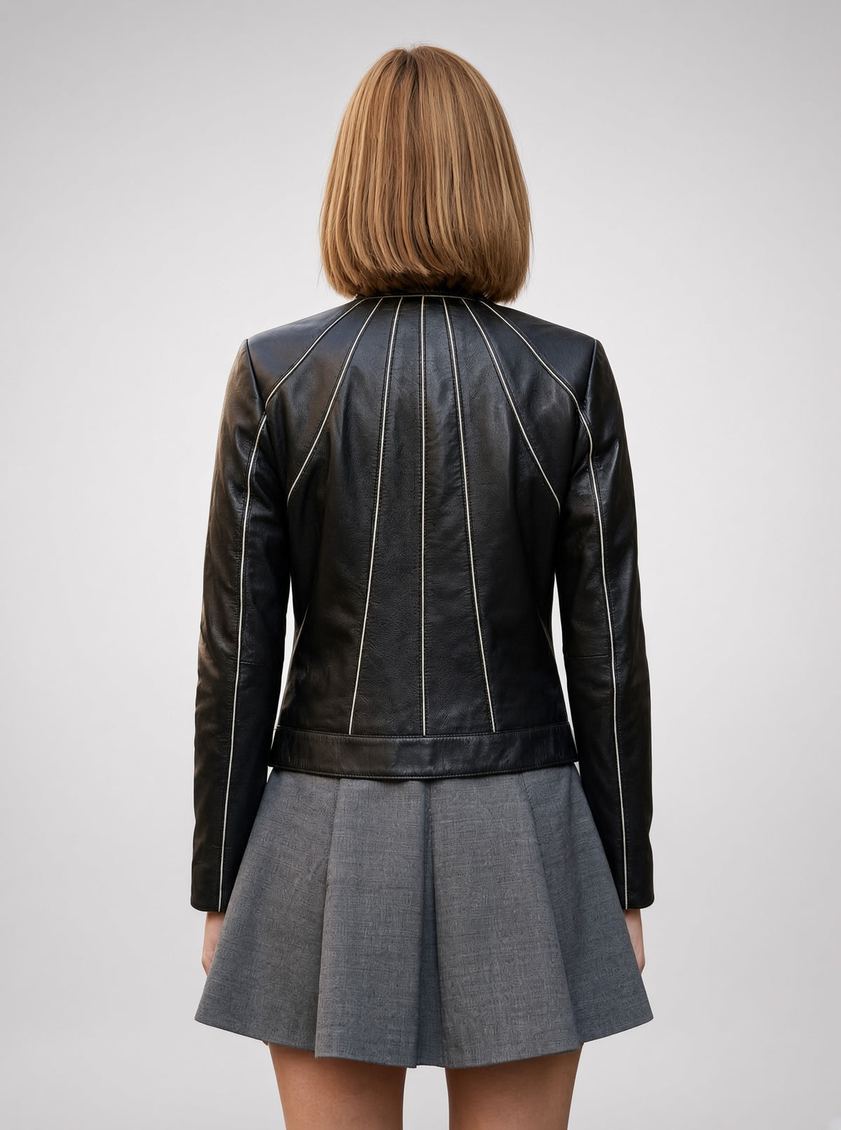 Black Rebel Distressed Short Leather Jacket for Women