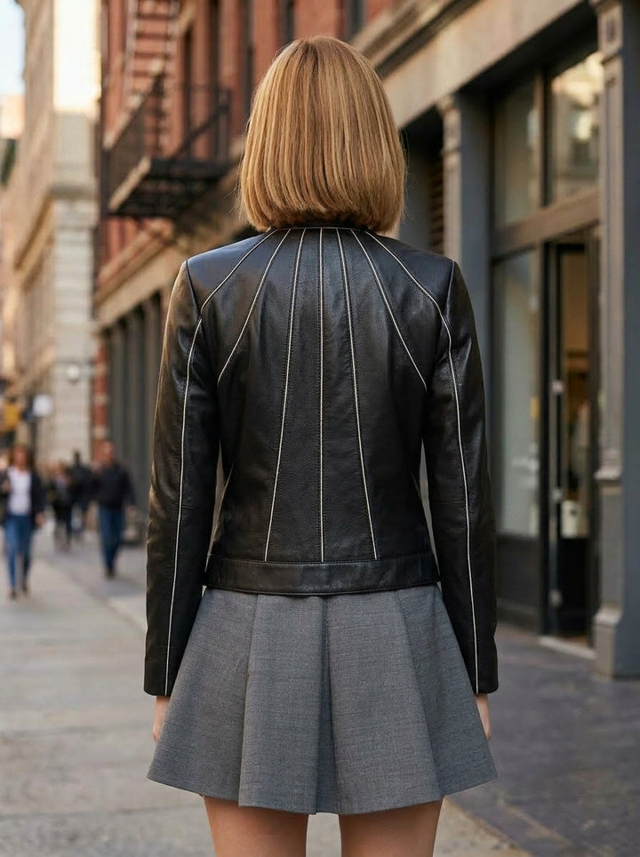 Black Rebel Distressed Short Leather Jacket for Women