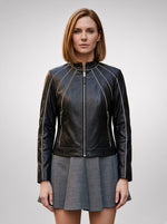 Black Rebel Distressed Short Leather Jacket for Women