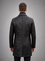 Black Simple Leather Coat For Men