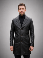 Black Simple Leather Coat For Men